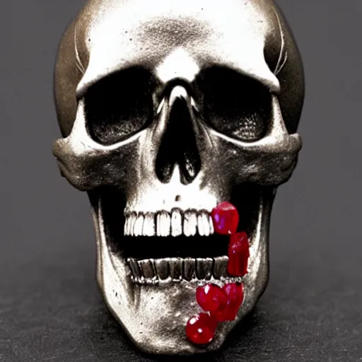 Prompt: A skull is made of ruby crystal.