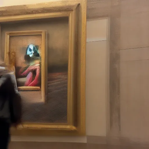 Prompt: banksy tagging the mona-lisa inside the louvre