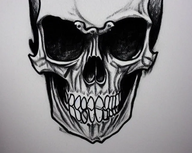 Prompt: dark satanic skull ink drawing