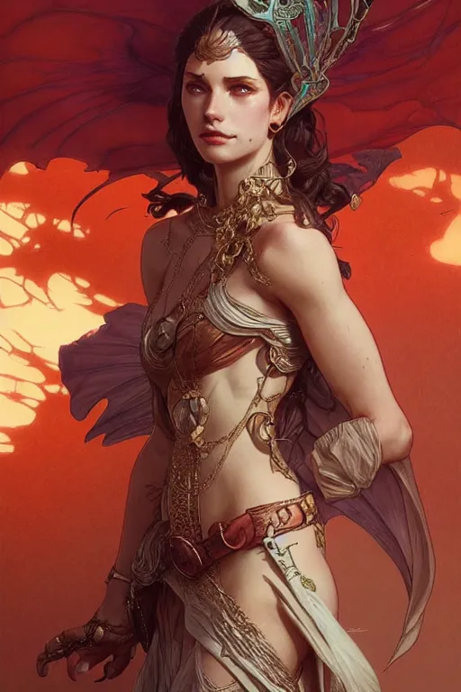 Image similar to crocodile godess date, d & d, fantasy, intricate, elegant, highly detailed, digital painting, artstation, concept art, matte, sharp focus, illustration, art by artgerm and greg rutkowski and alphonse mucha