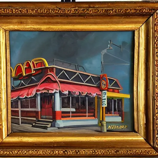 Image similar to oil painting of ancient mcdonalds restaurant