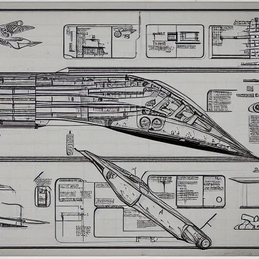 Image similar to an intricately detailed blueprint of a large spaceship