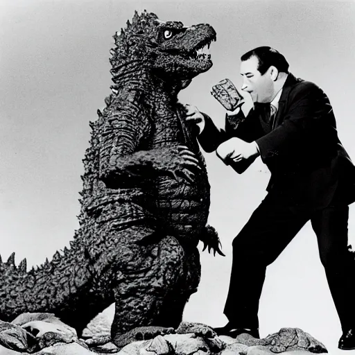 Image similar to Abbott and Costello meet Godzilla