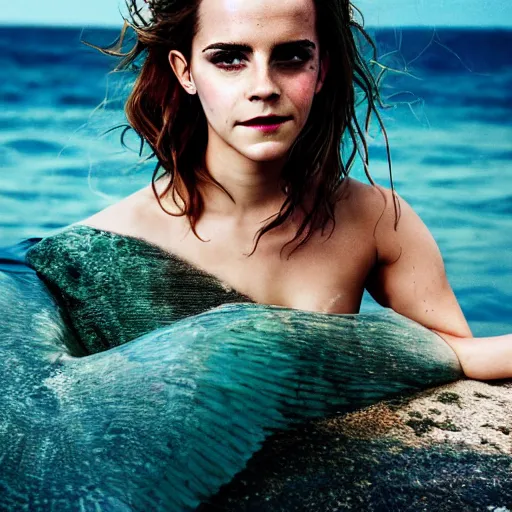 Image similar to a portrait of emma watson as a mermaid in a scenic environment by elsa bleda