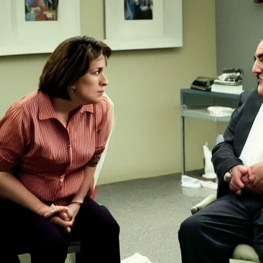 Image similar to dr. melfi and tony soprano in therapy