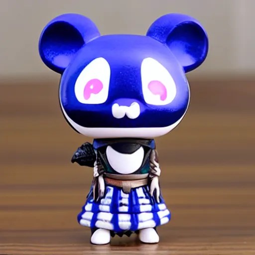 Prompt: girl with medieval armor sad pop mart skullpanda city of night series figurine toy design