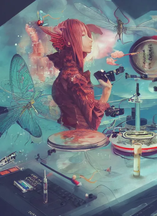 Prompt: surreal gouache painting, by yoshitaka amano, by ruan jia, by Conrad roset, by good smile company, detailed anime 3d render of a medicine pills Surrounded by a magical dragonfly and a big DJ Mixer, deck, portrait, cgsociety, artstation, rococo mechanical and Digital and electronic, dieselpunk atmosphere