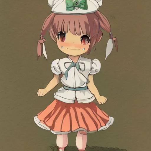 Prompt: little girl, sailor suit, artwork in made in abyss art style, inspired in balthus, clean details, baby color palette, candy, anatomically proportional