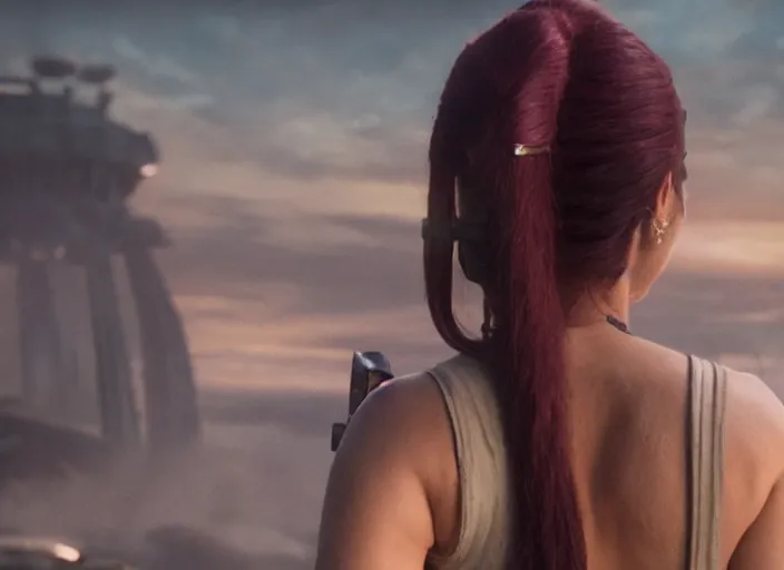 Image similar to film still of leela with a ponytail in the new scifi movie, 4 k