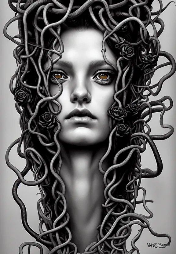 Image similar to , medusa, symmetrical portrait, realistic, full body, black rose, rich detail, by wlop, stanley artgerm photo - grade