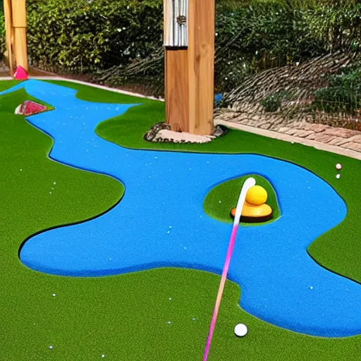 Image similar to Liminal space in outer space!!!!!, mini golf course