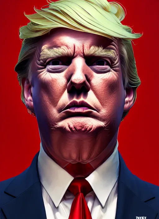 Image similar to Highly detailed portrait of President Trump, in GTA V, Stephen Bliss, unreal engine, fantasy art by Greg Rutkowski, Loish, Rhads, ferdinand knab, Makoto Shinkai and Lois van baarle, ilya kuvshinov, rossdraws, Tom Bagshaw, alphonse mucha, global illumination, radiant light, detailed and intricate environment