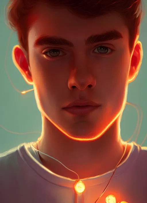 Image similar to portrait of teenage archie andrews, freckles, intricate, elegant, glowing lights, highly detailed, digital painting, artstation, concept art, smooth, sharp focus, illustration, art by wlop, mars ravelo and greg rutkowski