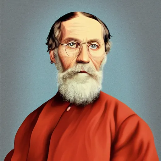 Prompt: portrait of Lev Tolstoy , highly detailed, centered, solid color background, digital painting