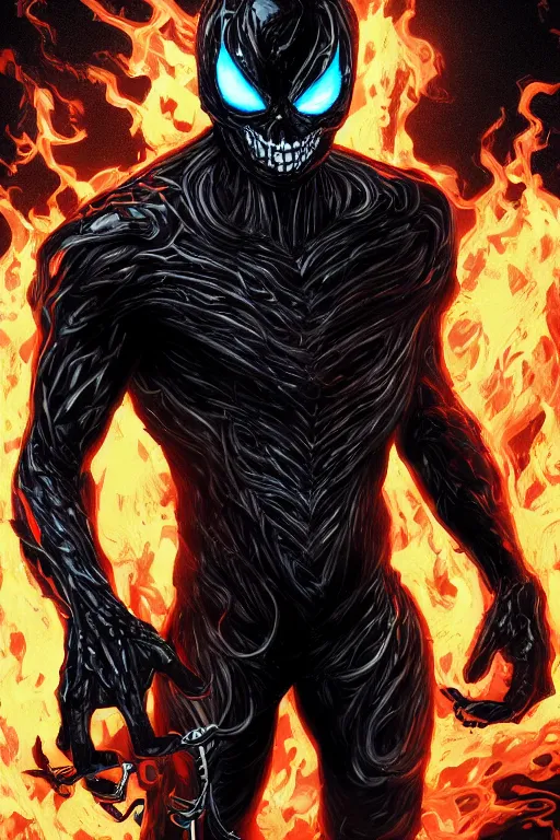 Image similar to ghost rider symbiote, comic strip style, dynamic lighting, fantasy concept art, trending on art station, stunning visuals, creative, cinematic, portrait, ultra detailed