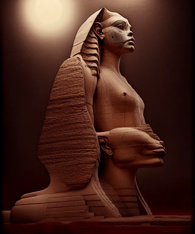 Image similar to epic professional digital art the sphinx, horrific yet beautiful vibe, evocative, atmospheric lighting, painted, intricate, highly detailed, by leesha hannigan, wayne haag, reyna rochin, ignacio fernandez rios, mark ryden, iris van herpen, artstation, cgsociety, stunning, gorgeous, sharp focus, cinematic, masterpiece