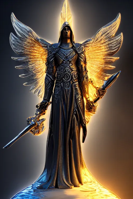 Image similar to archangel micheal by league of angels, cinematic lighting, hyperdetailed, 8 k realistic, symmetrical, frostbite 3 engine, cryengine, dof, trending on artstation, digital art, crepuscular ray