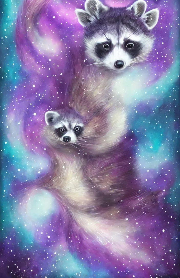 Image similar to purple raccoon in the stars in the style of Anna Dittman