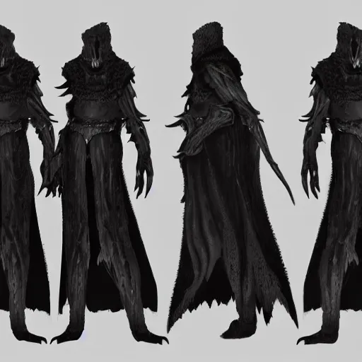 Prompt: character concept art of a falmer from skyrim with black fur