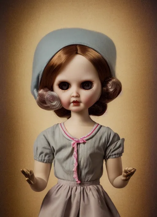 Prompt: highly detailed wide - angle portrait of a retro doll with fingerless hands hands, nicoletta ceccoli, mark ryden, lostfish, earl nore, hyung tae, frank frazetta, global illumination, detailed and intricate environment