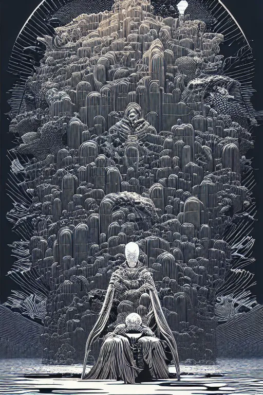 Image similar to underworld throne by nicolas delort, moebius, victo ngai, josan gonzalez, kilian eng