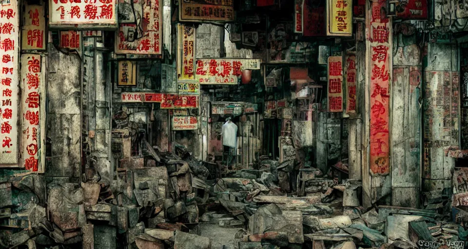 Prompt: kowloon city ghost, color photograph by greg girard.