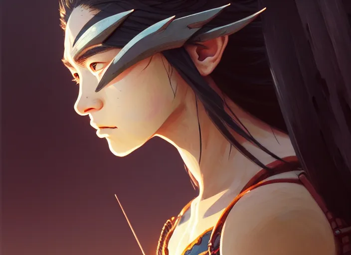 Prompt: a film still portrait of a warrior woman, finely detailed features, closeup at the face, sharp focus, perfect art, at lush forest background, cinematic lighting, intricate, anime!! gapmoe grimdark, artstation, trending on pixiv fanbox, painted by greg rutkowski makoto shinkai takashi takeuchi studio ghibli, akihiko yoshida