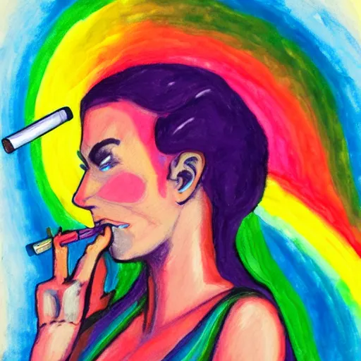 Image similar to rainbow cosmic woman with a cigarette