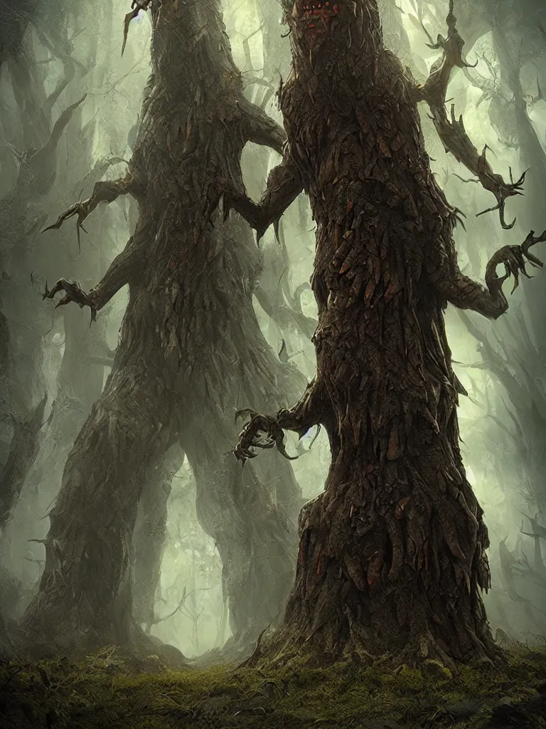 Prompt: Vengeful redwood tree-monster, humanoid!!, burly, walking, deforestation, high fantasy, matte painting, by midjourney!