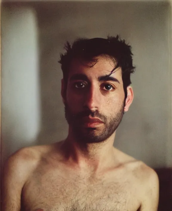 Image similar to portrait of miguel herran photographed by nan goldin