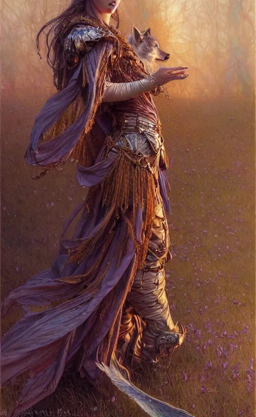 Image similar to highly detailed full body portrait of a enchanted wolf in the form of a beautiful young princess. d & d, art by donato giancola and ruan jia and carl larsson and magali villeneuve. trending on artstation, intricate details, energetic composition, golden ratio, concept art, illustration, elegant art