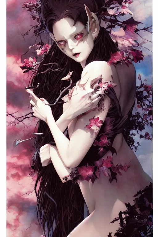 Image similar to vampire beautiful girl soft light painted by james jean and katsuhiro otomo and erik jones, inspired by evangeleon anime, smooth face feature, intricate oil painting, high detail illustration, sharp high detail, manga and anime 1 9 9 9