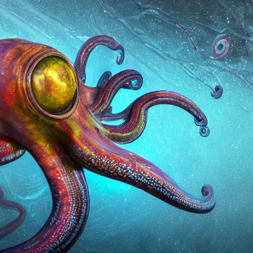 Image similar to hyperrealistic mixed media image of a cephalopod, stunning 3 d render inspired art by xiang duan and thomas eakes, perfect symmetry, realistic, highly detailed attributes and atmosphere, dim volumetric cinematic lighting, 8 k octane extremely hyper - detailed render, post - processing, masterpiece,