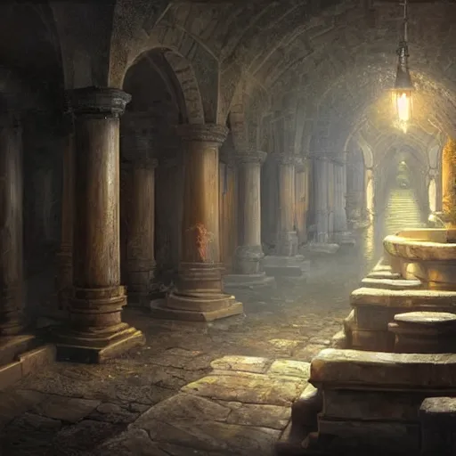 Prompt: epic masterpiece of cinematographic hyperrealism where an archeologist finds a goblet of immortality in a dark crypt. torches realistic shaded lighting poster by craig mallismo, artgerm, jeremy lipkin and michael garmash, unreal engine, detailed and intricate environment, digital art, art station trends, horror, matte