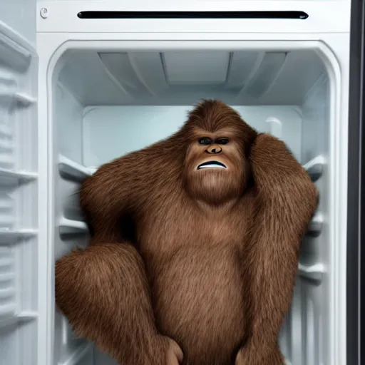 Image similar to bigfoot hiding inside a refrigerator