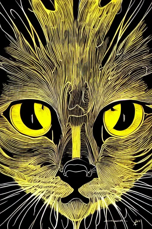Prompt: luminescent cat, symmetrical, highly detailed, digital art, sharp focus, skeleton, trending on art station, amber eyes, autumnal