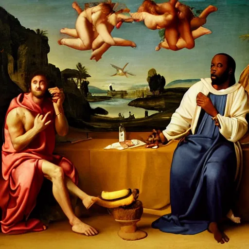 Prompt: frank ocean with a banana, renaissance painting