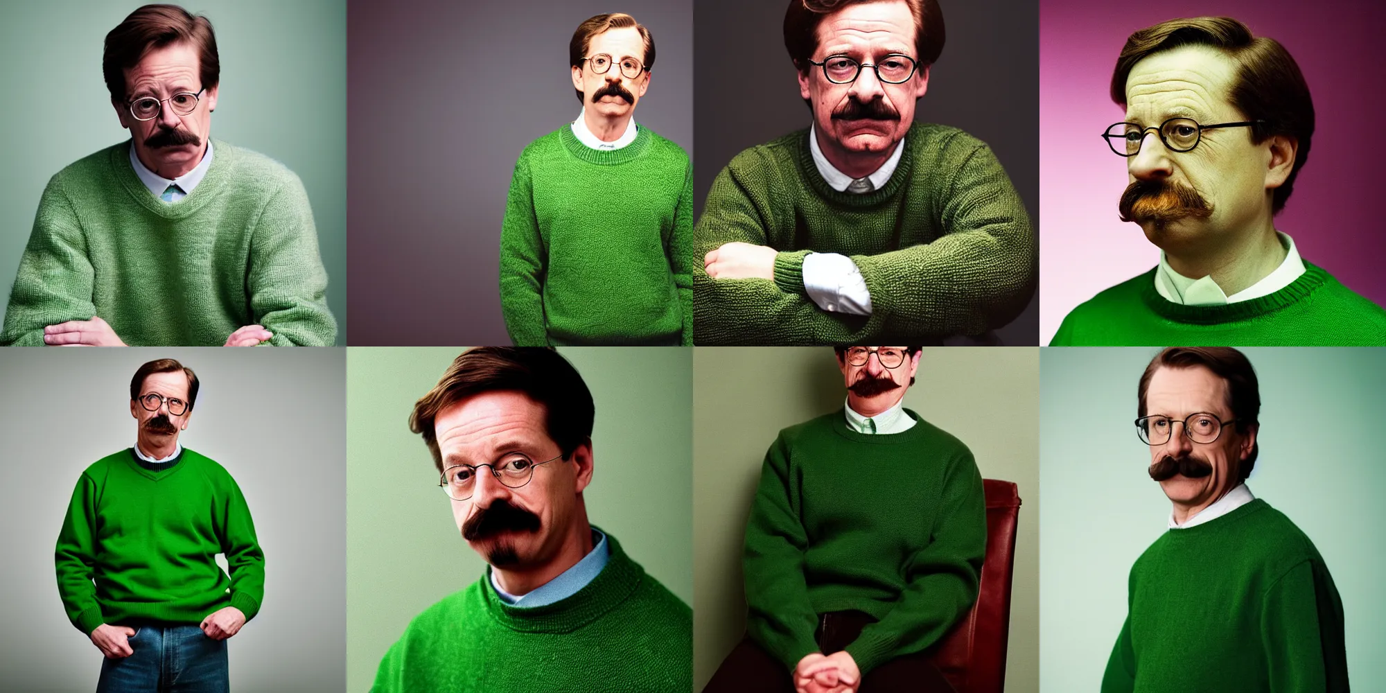 Prompt: Candid portrait photograph of Ned Flanders wearing a green jumper, taken by Annie Leibovitz, studio lighting, ultra realistic