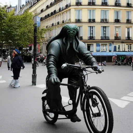 Prompt: cthulhu riding a bike in paris