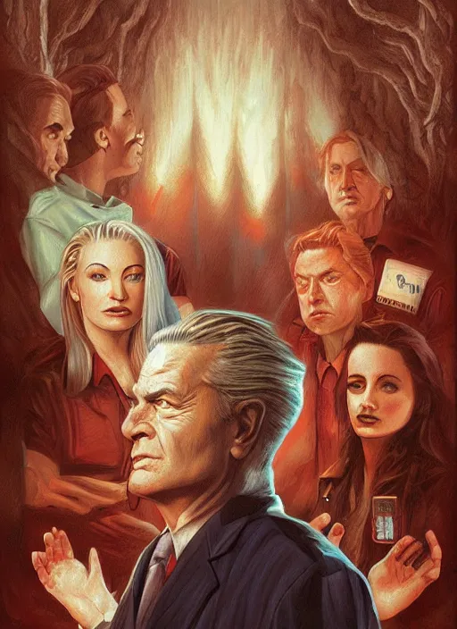 Prompt: twin peaks movie poster art by michael komarck