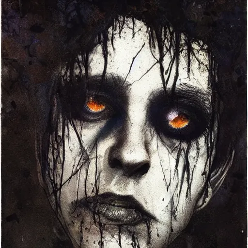 Prompt: portrait of gaunt ( the cure fan ) as dream from sandman, dim stars as eyes, by jeremy mann, by cedric peyravernay, by by russ mills, by richard avedon and ben templesmith, dramatic lightning, sadness, dark eye sockets, in the shadows, punk rock, gothic, high detailed, 8 k