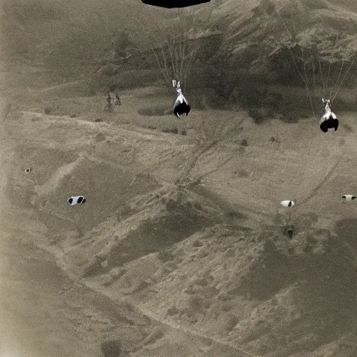 Image similar to photo of elephant paratroopers parachuting behind enemy lines