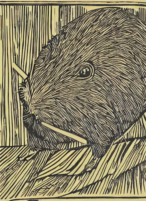 Prompt: guinea pig woodcut print by Samuel Jessurun de Mesquita