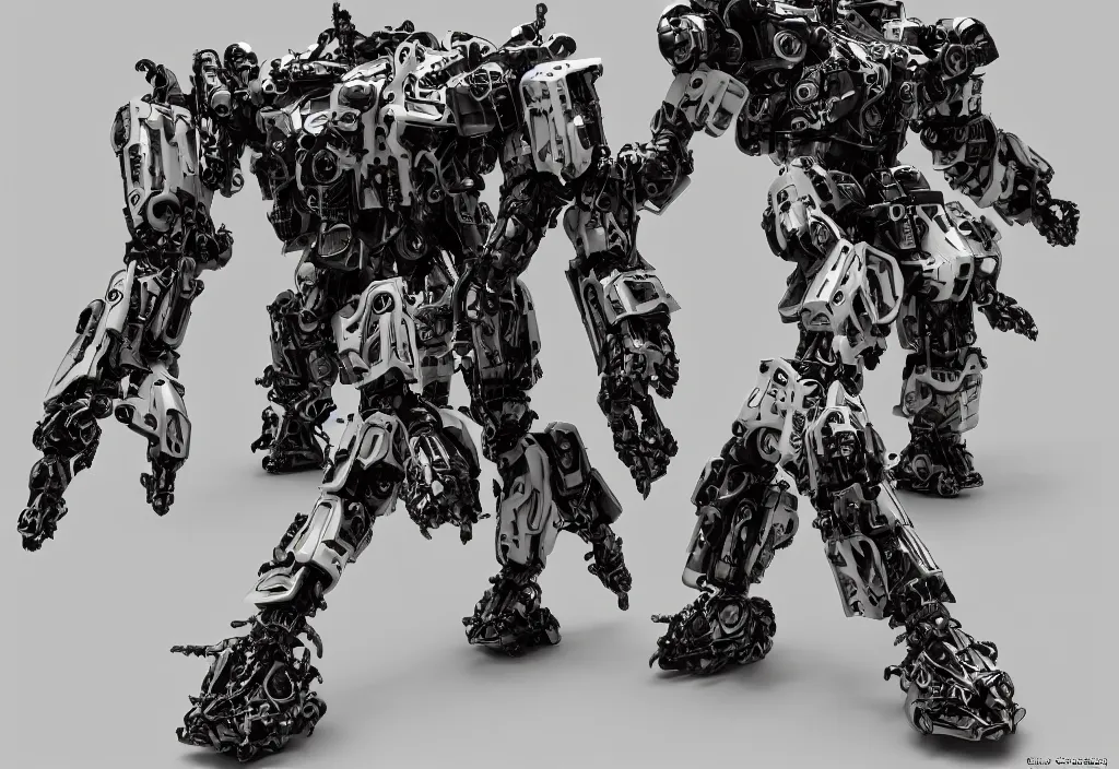 Image similar to giant mech, in the style of kow yokoyama, mecha, made of polychrome plaster stucco, covered in black shiny metallic paint, middle eastern details, cracked, chiaroscuro lighting, gyokugan, dirty, faceted style patterns, realistic, highly detailed, photography, high contrast, masterpiece, octane render,