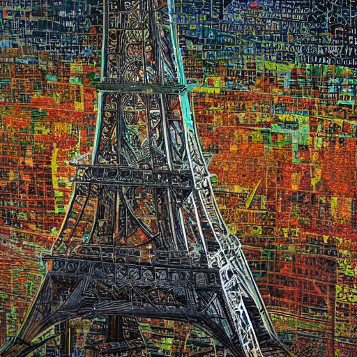 Prompt: A beautiful intricate 8K award-winning cinematic movie photograph of the future Eiffel Tower completely painted over by corporate logos in the year 2043, by Bruno Delbonnel