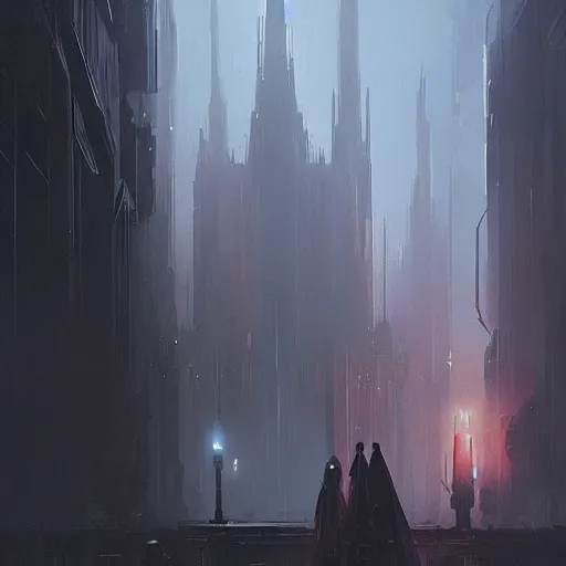 Prompt: star wars concept art by greg rutkowski, a palatial metropolis, elegant, neo - gothic architecture, dark, reddish cinematic lighting, haunting atmosphere, artstation hq.