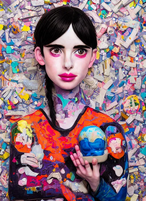 Prompt: studio photograph of a contemporary ceramic sculpture of a modular quirky emma roberts krysten ritter by hikari shimoda and jack gaughan