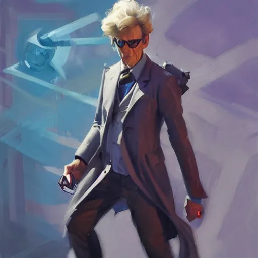 Image similar to greg manchess portrait painting of doctor who as overwatch character, medium shot, asymmetrical, profile picture, organic painting, sunny day, matte painting, bold shapes, hard edges, street art, trending on artstation, by huang guangjian and gil elvgren and sachin teng