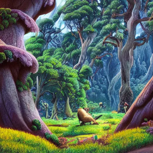 Prompt: new zealand native bush, scene from a disney animated movie