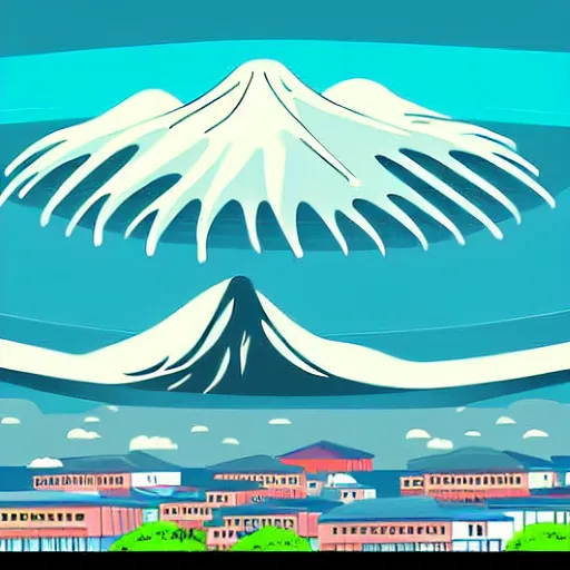 Image similar to giant tsunami wave that is 20 miles high, approaching about to crash into a small coastal town. miniature buildings compared to giant waves are so tall, they seem to touch the sky, large scale image, cartoon color drawing vector illustration, 2d photorealistic flat anime style